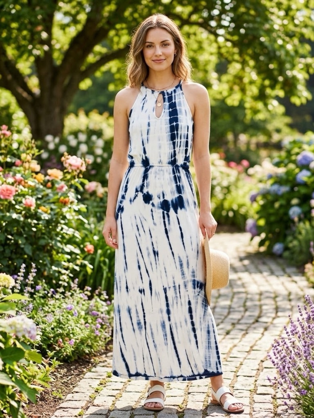 Athena Black & White Tie-Dye Halter Maxi Dress